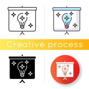 Simge gösteriliyor. Yenilikçi fikrin kurumsal sunumu. Performans optimizasyonu için akıllıca bir çözüm. Sonuç kesinleşti. Lineer siyah ve RGB renk stilleri. İzole vektör çizimleri