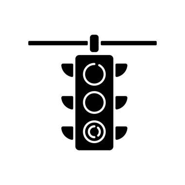 Trafik ışıkları siyah kabartma simgesi. Yol yönetmeliği lambası. Otobanda güvenlik kontrolü. Kavşakta araba kullanmak için izin istiyorum. Yol gösterici. Beyaz uzayda siluet sembolü. Vektör izole illüstrasyonu