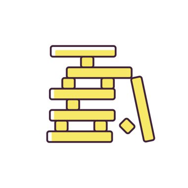 Tahta blok oyunu RGB renk simgesi. Geleneksel parti eğlencesi, eğlence aktivitesi. Rekabetçi oyun. Kararsız yapı izole edilmiş vektör çizimi