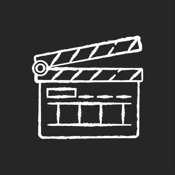 Clapperboard Giz Ícone Branco Fundo Preto Indústria Cinematográfica Produção Vídeo —  Vetores de Stock