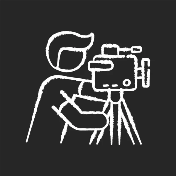 Camarógrafo Tiza Icono Blanco Sobre Fondo Negro Filmmaking Videografía Industria — Vector de stock