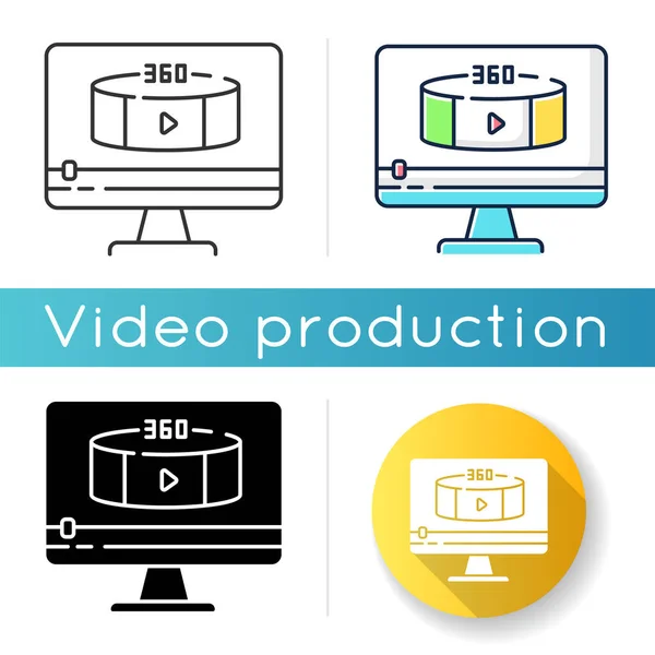 360 Graders Video Ikon Filmklipp Virtuell Verklighet Panoramautsikt Skytte Redigering — Stock vektor