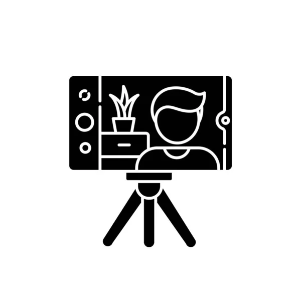 Real Estate Video Black Glyph Icon Internet Blogger Vlogger Streaming — Stock Vector