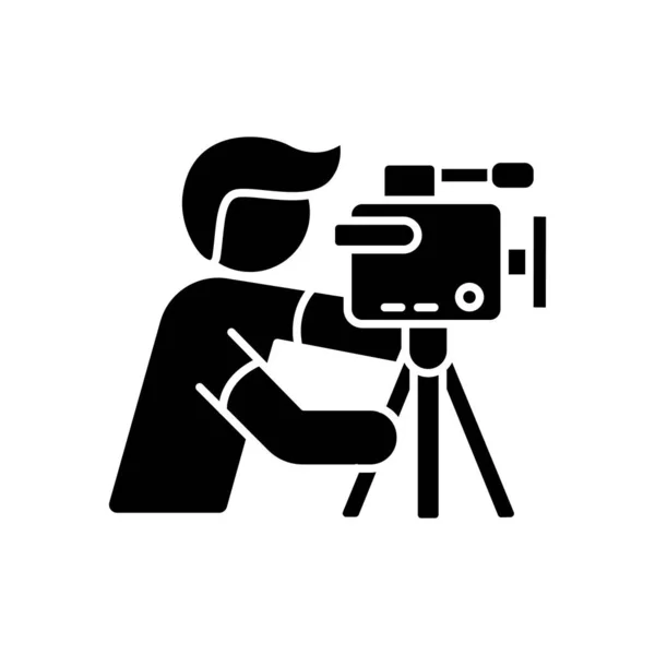 Cameraman Black Glyph Icon Filmmaking Videography Cinematography Industry Professional Camera — Stock Vector