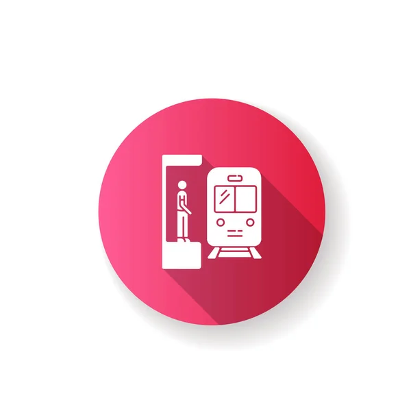 Icono Glifo Sombra Largo Diseño Plano Rosa Del Metro Estación — Vector de stock