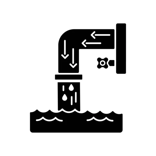 Entwässerungssystem Schwarz Glyph Icon Stahlrohr Mit Fließendem Wasser Umweltverschmutzung Durch — Stockvektor