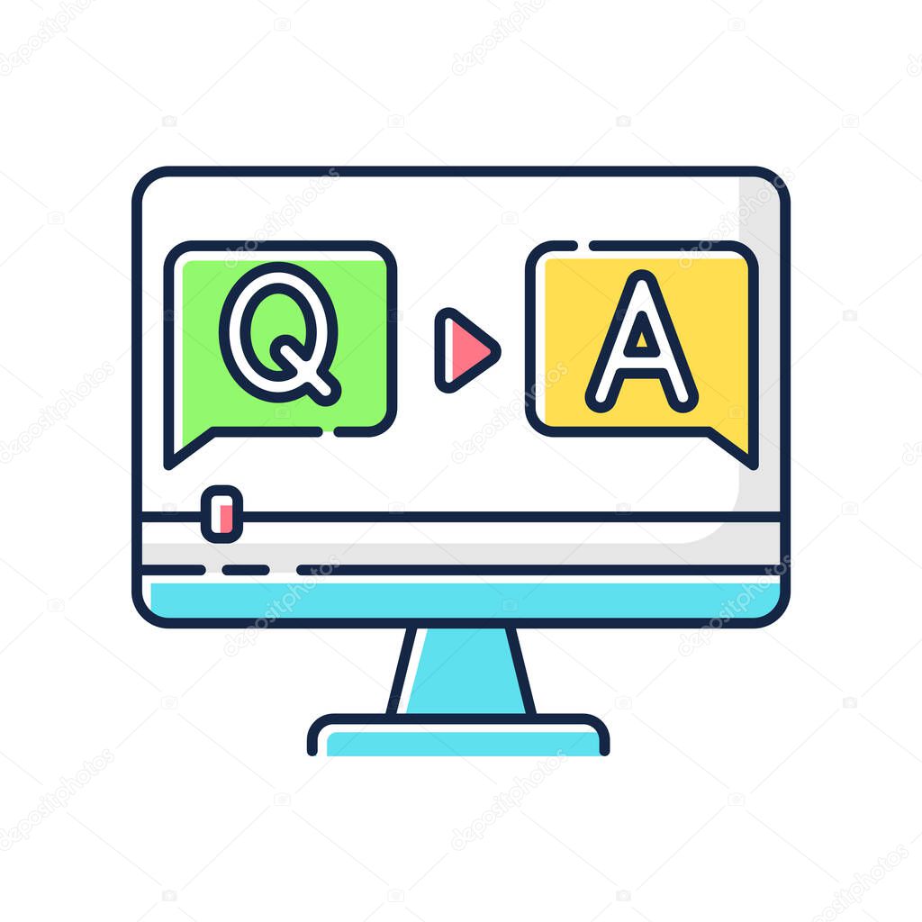 Question and answer video RGB color icon. Journalist interview footage. Blogger Q and A stream. Online quiz. Informational content. Isolated vector illustration