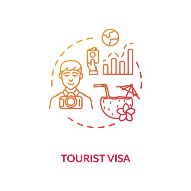 Turist vizesi konsepti ikonu. Yurtdışında tatil. Gezgin belge uygulaması. Yaz tatili planlama fikri ince çizgi çizimi. Vektör izole edilmiş RGB renk çizimi