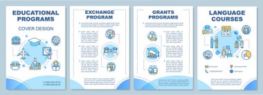 Eğitim programı broşürleri. Öğrenci değişimi. Broşür, broşür, broşür baskısı, doğrusal simgelerle kaplama tasarımı. Dergiler için vektör planları, yıllık raporlar, reklam posterleri