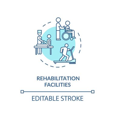 Rehabilitasyon tesisleri turkuvaz konsept ikonu. Rehabilitasyon kliniği. Fizyoterapi ince çizgi çizimi. Tıbbi rehabilitasyon. Vektör izole edilmiş RGB renk çizimi. Düzenlenebilir vuruş