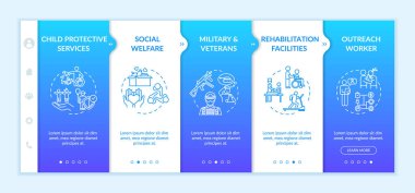 Kamu desteği vektör şablonunda. Askeri askere destek. Sosyal yardım görevlisi. Simgeli ilgili mobil web sitesi. Web sayfası basamak ekranları. RGB renk kavramı