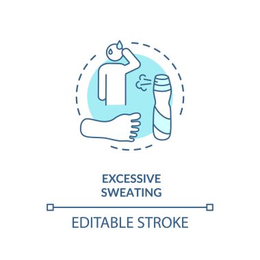 Aşırı terleme kavramı ikonu. Sıradan erkek sorunları, kişisel hijyen, vücut bakımı fikri ince çizgiler. Hiperhidroz, kötü koku. Vektör izole edilmiş RGB renk çizimi. Düzenlenebilir vuruş