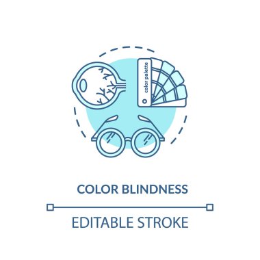 Renk körlüğü konsepti simgesi. Yaygın erkek problemi, genetik göz durumu ince çizgi çizimi fikri. Renk görme eksikliği teşhisi. Vektör izole edilmiş RGB renk çizimi. Düzenlenebilir vuruş