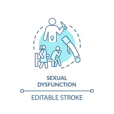 Cinsel işlev bozukluğu konsepti. Erkek sağlığı sorunu, tıbbi sorun. Cinsel dürtü azalması, ereksiyon bozukluğu ince çizgi çizimi fikri. Vektör izole edilmiş RGB renk çizimi. Düzenlenebilir vuruş