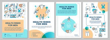 Erkekler için sağlık riskleri broşür. Yaygın erkek sağlık hizmetleri broşürü, broşür, broşür baskısı, lineer simgelerle kaplama tasarımı. Dergiler için vektör planları, yıllık raporlar, reklam posterleri