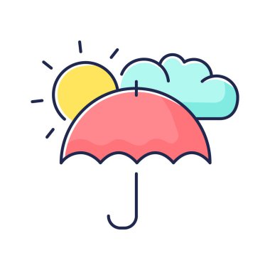 Meteoroloji RGB renk simgesi. Doğa bilimi, hava tahmini. Atmosfer üzerine bilimsel çalışma. Güneş ve bulutlu şemsiye izole vektör çizimi
