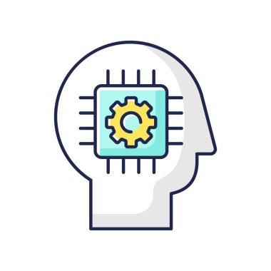 Sibernetik RGB renk simgesi. Fütürist bilim, yenilikçi teknoloji. Yapay zeka, sinirsel ağlar. Mikroçip izole edilmiş vektör illüstrasyonlu baş