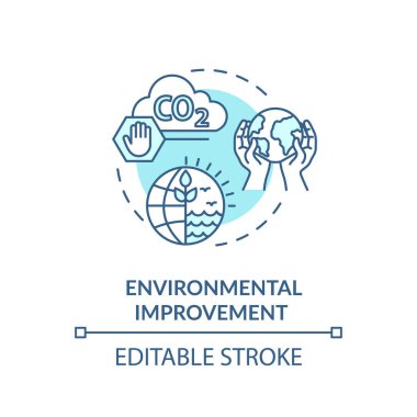 Çevresel gelişim turkuaz konsept simgesi. Endüstriyel atık. Sürdürülebilir üretim fikri ince çizgi çizimi. Vektör izole edilmiş RGB renk çizimi. Düzenlenebilir vuruş