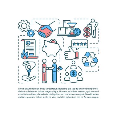 Ekonomi artıları ve eksileri konsept simgesini metinle paylaşmak. P2P iş modeli avantajları ve riskleri. PPT sayfa vektör şablonu. Broşür, dergi, kitapçık tasarım ögesi doğrusal çizimler