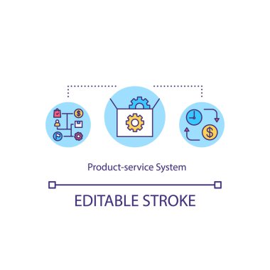 Ürün servis sistemi konsepti simgesi. Çevre yanlısı iş modeli. Sürdürülebilir üretim fikri ince çizgi çizimi. Vektör izole edilmiş RGB renk çizimi. Düzenlenebilir vuruş