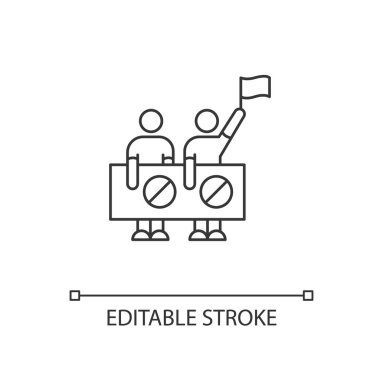 İnsan hakları koruma pikseli mükemmel doğrusal simge. İnsanlar protesto ediyor. Halka açık bir gösteri. İnce çizgi özelleştirilebilir illüstrasyon. Contour sembolü. Vektör izole çizim. Düzenlenebilir vuruş