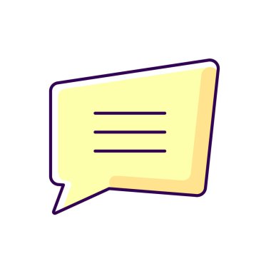 Yorum kutusu sarı RGB renk simgesi. Boş sohbet bulutu. Tebligat kutusu. Metin alanı olan boş bilgi notu. Kopyalama uzayı olan konuşma balonu. İzole vektör illüstrasyonu