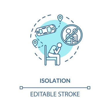 İzolasyon turkuaz konsept simgesi. Yalnızlık ve depresyon. Psikolojik bir sorun. Zihinsel sağlık sorunu fikri ince çizgi çizimi. Vektör izole edilmiş RGB renk çizimi. Düzenlenebilir vuruş