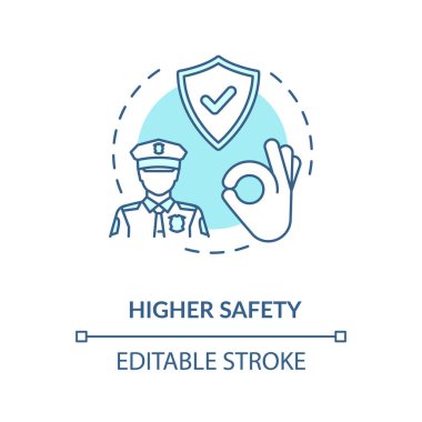 Yüksek güvenlikli turkuaz konsept simgesi. Mahremiyet güvenliği. Güvenilir bir koruma ve polis. Hayat sigortası. Koruma fikri ince çizgi çizimi. Vektör izole edilmiş RGB renk çizimi. Düzenlenebilir vuruş