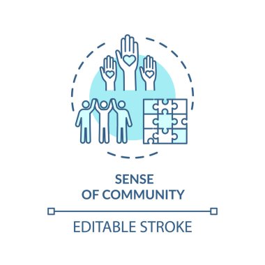 Topluluk turkuaz konsept simgesi hissi. Çeşitli insanlar. Toplum desteği. Çok kültürlü grup birliği fikri ince çizgi çizimi. Vektör izole edilmiş RGB renk çizimi. Düzenlenebilir vuruş