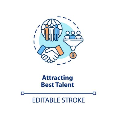 En iyi yetenek konsepti ikonu çekici. Uluslararası eleman alımı. Çok uluslu çalışma grubu. Çok kültürlü takım fikri ince çizgi çizimi. Vektör izole edilmiş RGB renk çizimi. Düzenlenebilir vuruş