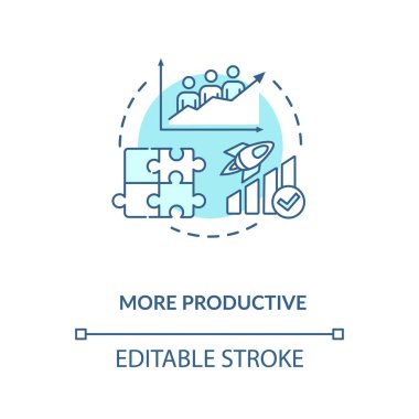 Daha üretken bir turkuaz konsept ikonu. Çok ırklı bir grup. İş stratejisi. Çok kültürlü takım fikri ince çizgi çizimi. Vektör izole edilmiş RGB renk çizimi. Düzenlenebilir vuruş