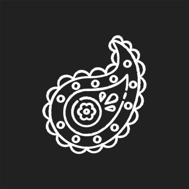 Siyah arkaplanda desenli beyaz tebeşir simgesi. Çam kozalağı şekli. Zerdüştçülük dini. Selvi ağacı. Hayatın ve sonsuzluğun sembolü. Asya kültürü. Hint geleneği. İzole vektör karatahtası