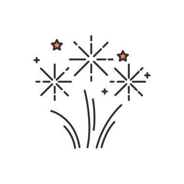 Havai fişek RGB renk simgesi. Havai fişekler. Kutlama etkinliği. Parti eğlencesi. Parlak parıltılar. Parlayan yıldızlar. Konfeti patlaması. Patlama oldu. İzole vektör illüstrasyonu