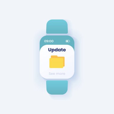 Dosyalar akıllı arayüz vektör şablonunu günceller. Aygıt organizatörü mobil uygulama bildirim günü modu tasarımı. Bilgilendirici mesaj ekranı. Başvuru için düz UI. Akıllı saat ekranında dizin