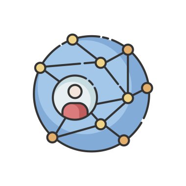 Ağ RGB renk simgesi. Küresel iletişim Halkla ilişkiler stratejisi. Dünya çapında bağlantı. İnternet bilgileri siber uzayda. İş birliği. İzole vektör illüstrasyonu