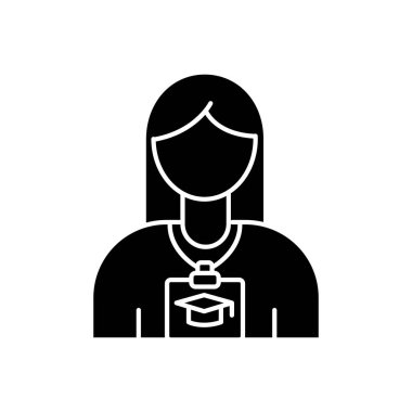 Stajyer siyah sembol. Stajyer için kurumsal eğitim. Şirkette eğitim. Organizasyonda üniversite uygulaması. Beyaz uzayda siluet sembolü. Vektör izole illüstrasyonu