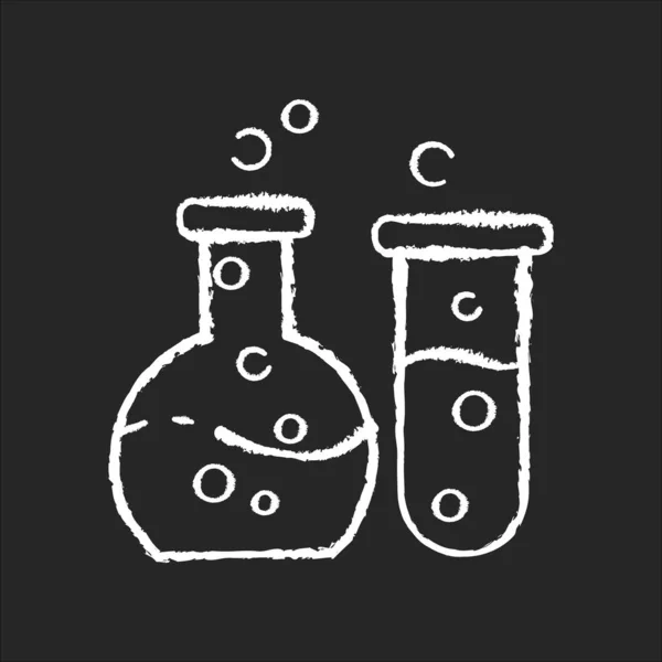 化学粉笔白色图标黑色背景 基础科学 自然科学学科 生物化学 化学分析 实验室玻璃器皿分离载体黑板插图 — 图库矢量图片