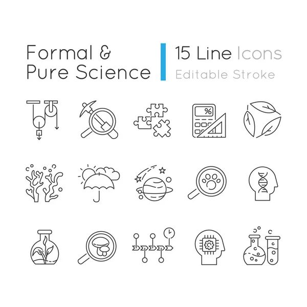 Icônes Linéaires Formelles Pures Pixel Science Parfait Ensemble Différentes Disciplines — Image vectorielle