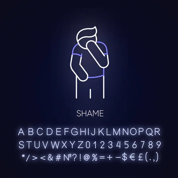 Shame Neon Light Icon Člověk Cítí Trapně Sociální Pocit Viny — Stockový vektor