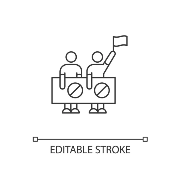 Icono Lineal Perfecto Píxeles Protección Derechos Humanos Gente Protesta Manifestación — Vector de stock