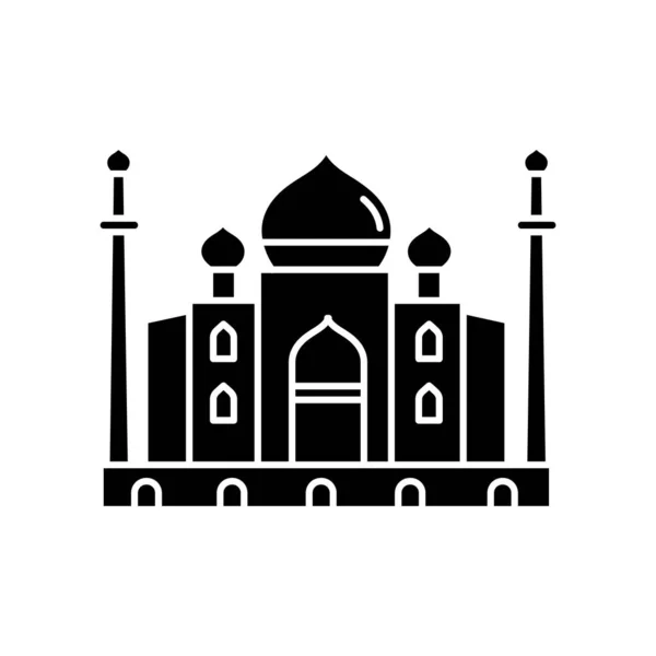 Taj Mahal Schwarze Glyphen Ikone Marmormausoleum Historisches Denkmal Mogul Architektur — Stockvektor