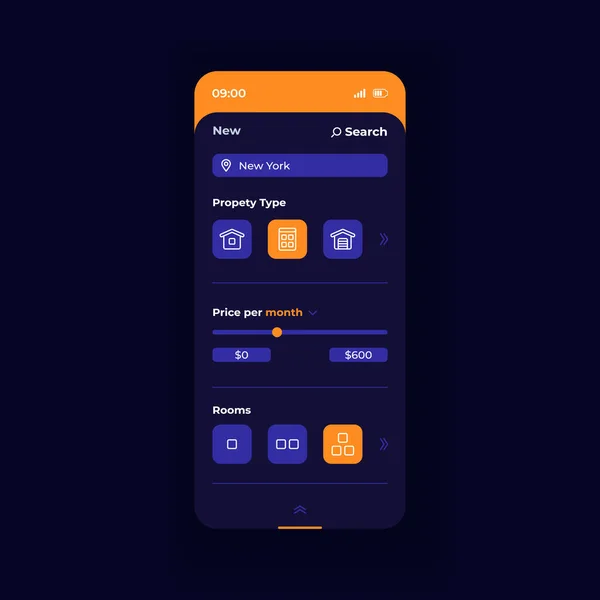 Comprar Propiedad Smartphone Interfaz Vector Plantilla Página Aplicación Móvil Diseño — Vector de stock