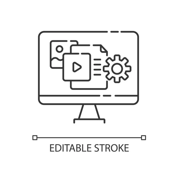 Tartalomkezelő Pixel Tökéletes Lineáris Ikon Stratégia Weboldal Optimalizálás Frissítés Vékony — Stock Vector