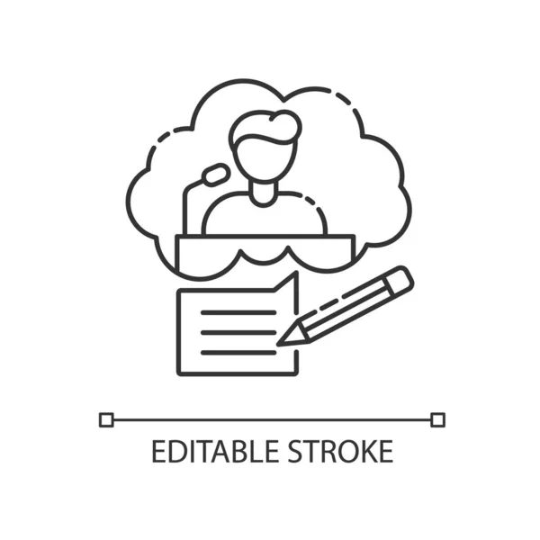 Speechwriting Pixel Perfecte Lineaire Pictogram Bericht Voor Persconferentie Interview Journalistiek — Stockvector