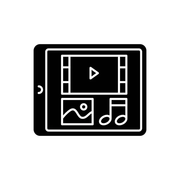 Multimediální Ikona Černého Glyfu Zobrazení Tablety Navigací Menu Digitální Technologie — Stockový vektor
