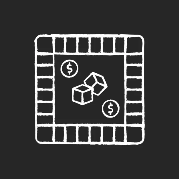 地产交易游戏粉笔白色图标黑色背景 传统的棋盘游戏 家庭派对娱乐活动 与骰子竞争的经济游戏 孤立的矢量黑板插图 — 图库矢量图片