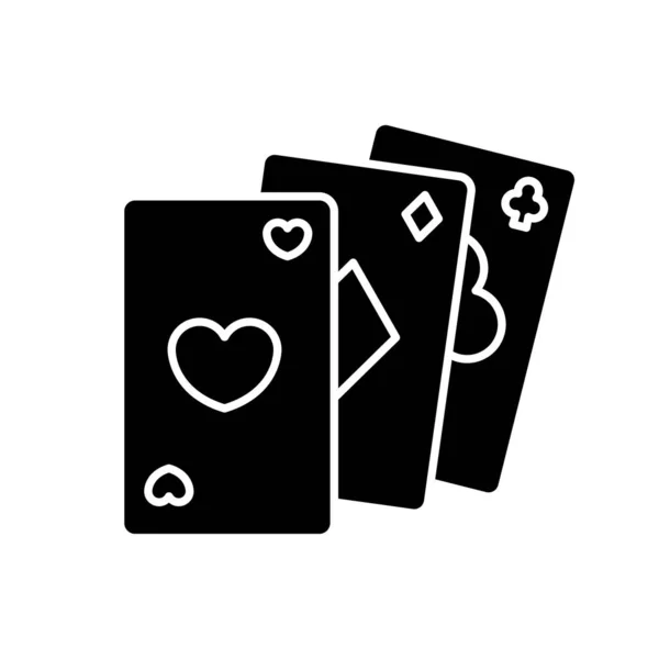 カードゲームブラックグリフアイコン 伝統的なカジノ娯楽 白い空間上のポーカーシルエットのシンボル 競争力のあるギャンブル活動 危険なテーブルゲーム 異なるスーツのカードベクトル絶縁イラスト — ストックベクタ