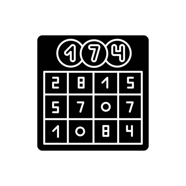 チャンスブラックグリフアイコンのゲーム 伝統的なパーティー娯楽 昔ながらのエンターテイメント 白い空間に競争力のあるゲームのシルエットのシンボル 乱数ベクトル絶縁イラスト付きロットカード — ストックベクタ