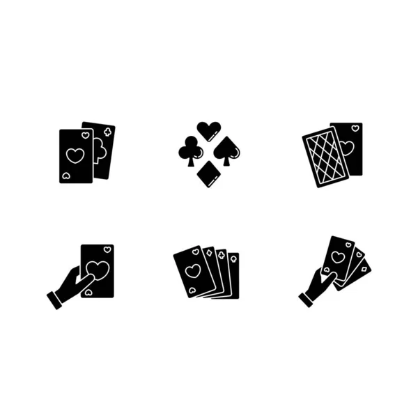 Jeux Cartes Icônes Glyphe Noir Mis Sur Espace Blanc Jeu — Image vectorielle