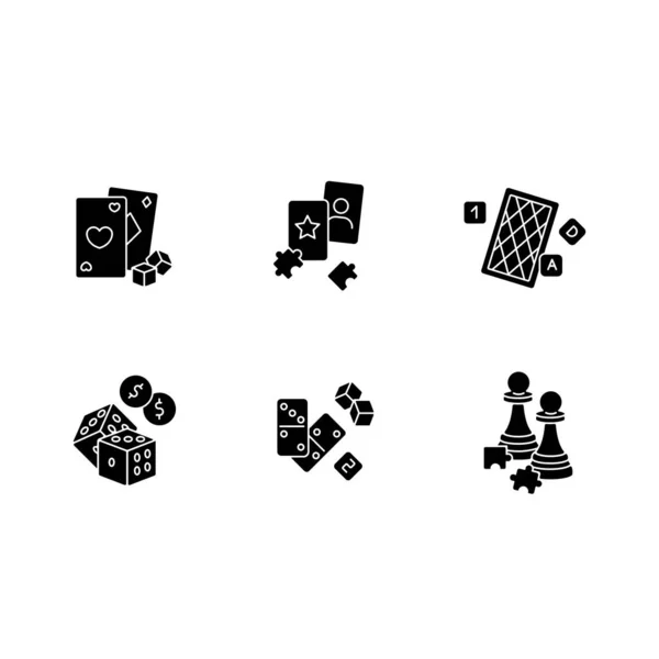 Gambling Intellectual Games Black Glyph Icons Set White Space Entertainment — Stock Vector